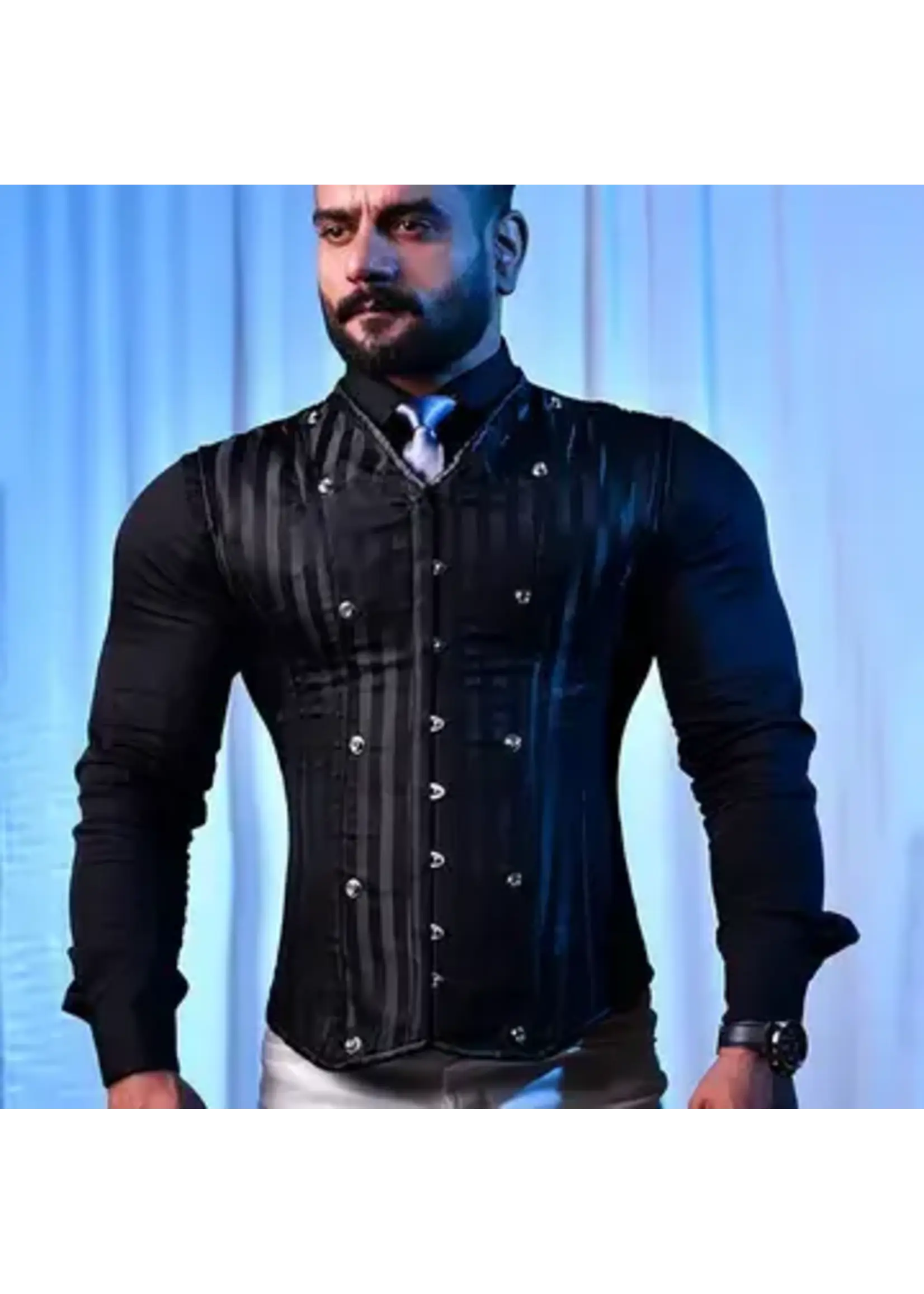 Miss Leather Corset Vest Male - Brocade Black Satin