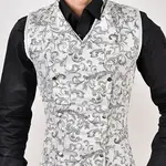 Miss Leather Brocade Male Corset Vest  White Floral