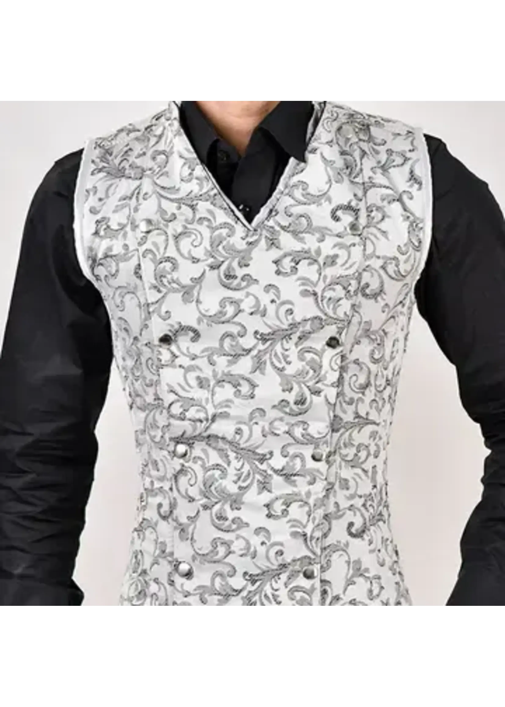 Miss Leather Brocade Male Corset Vest  White Floral