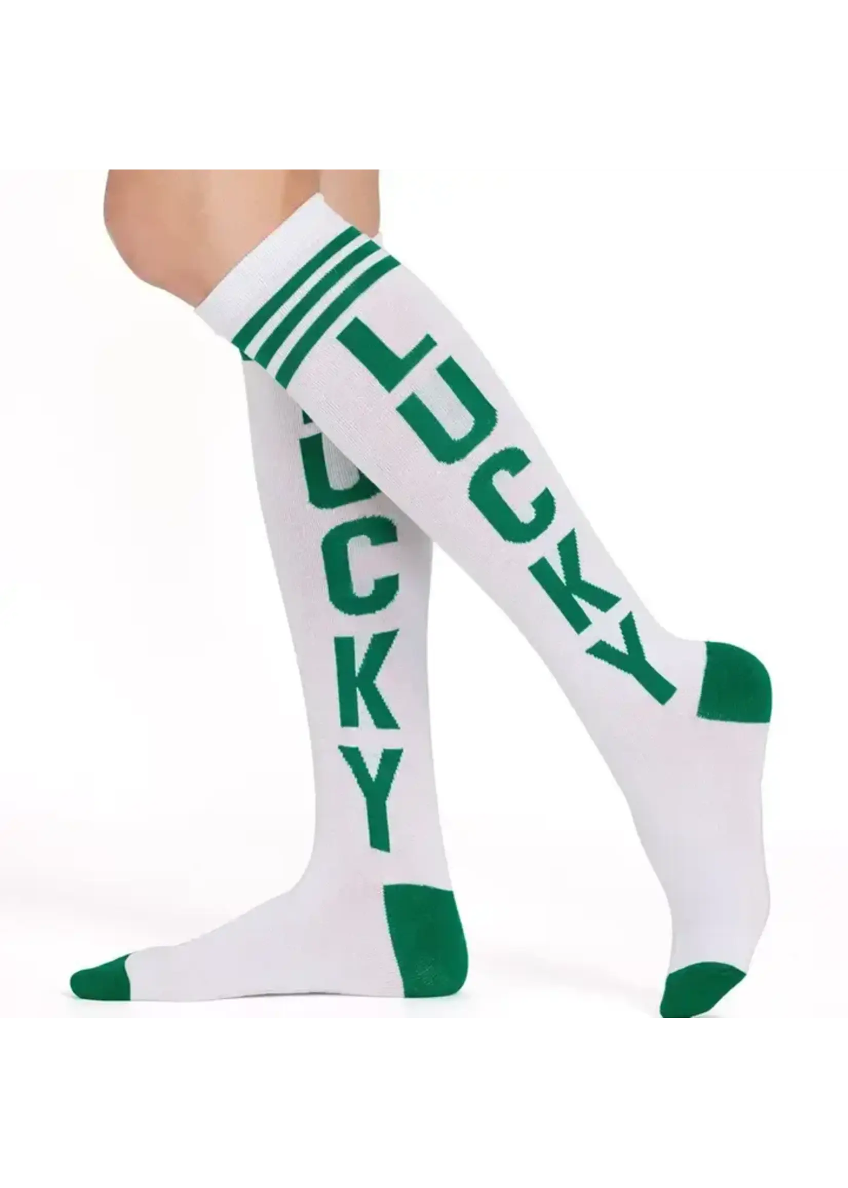 Tipsy Elves Lucky Socks - White & Green Knee High