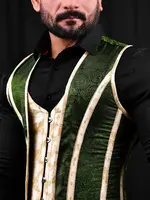 Miss Leather Green Brocade Men's Corset Vest Waistcoat
