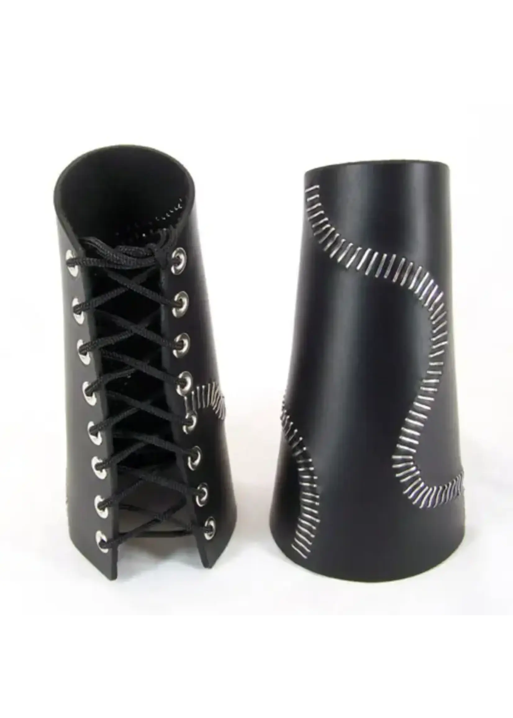 Single Lace Up Leather Gauntlet with Staples