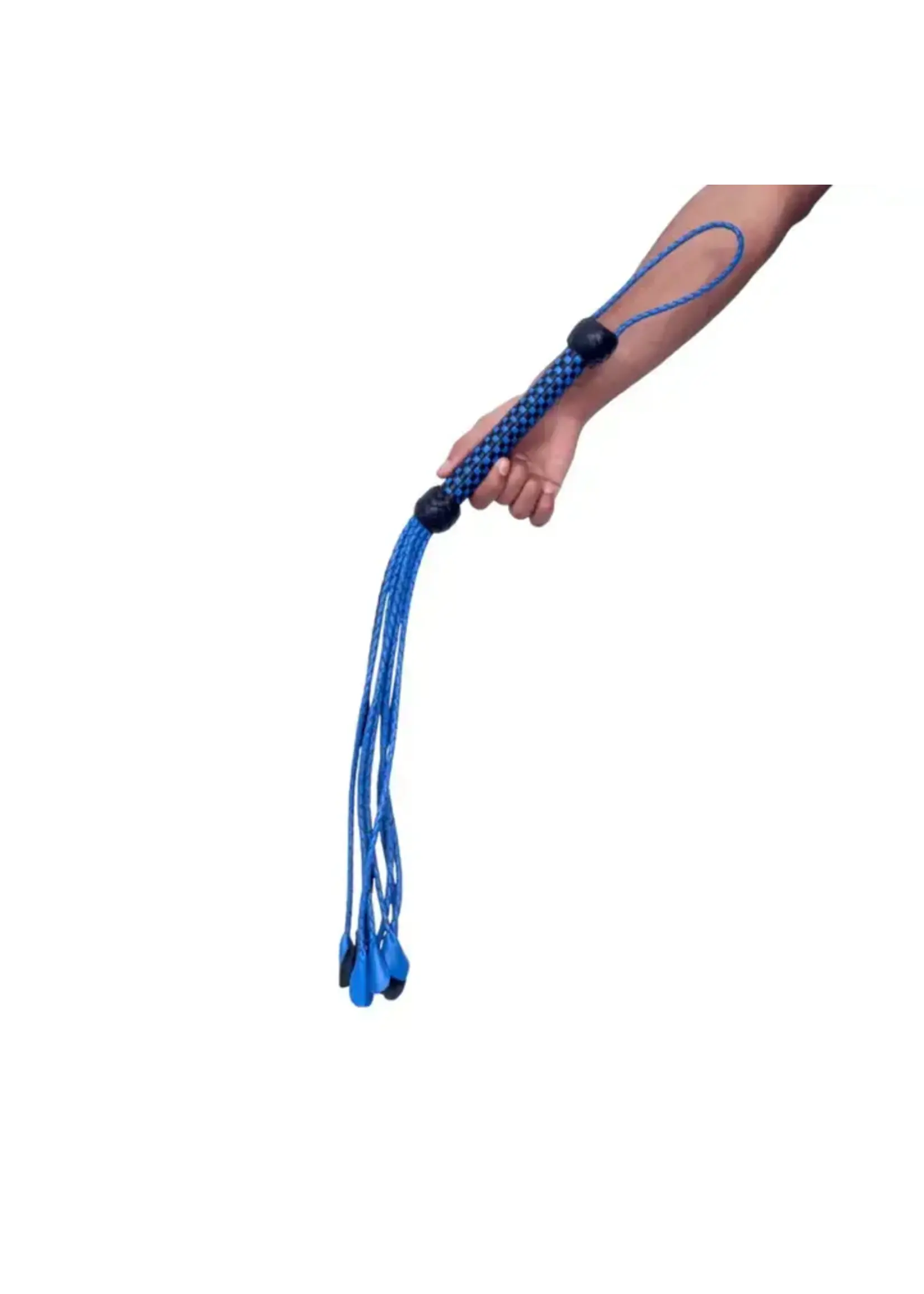 The Master Tanners Leather Flogger 9 Tails Braided & Roses Blue