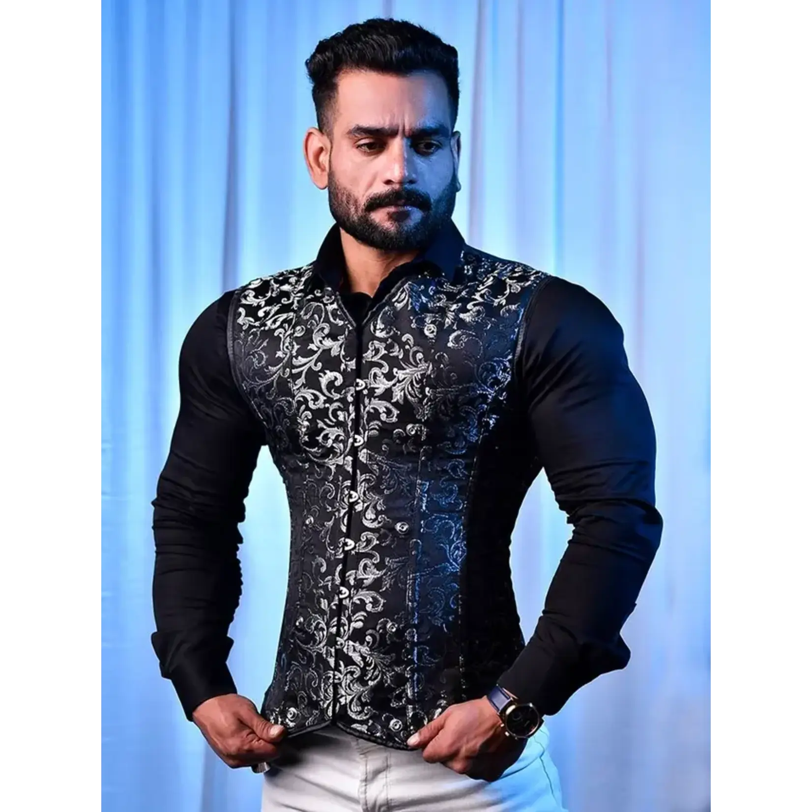 Miss Leather Black & Silver Corset Vest Brocade