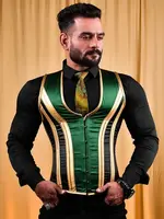 Miss Leather Green Gold Satin Male Corset