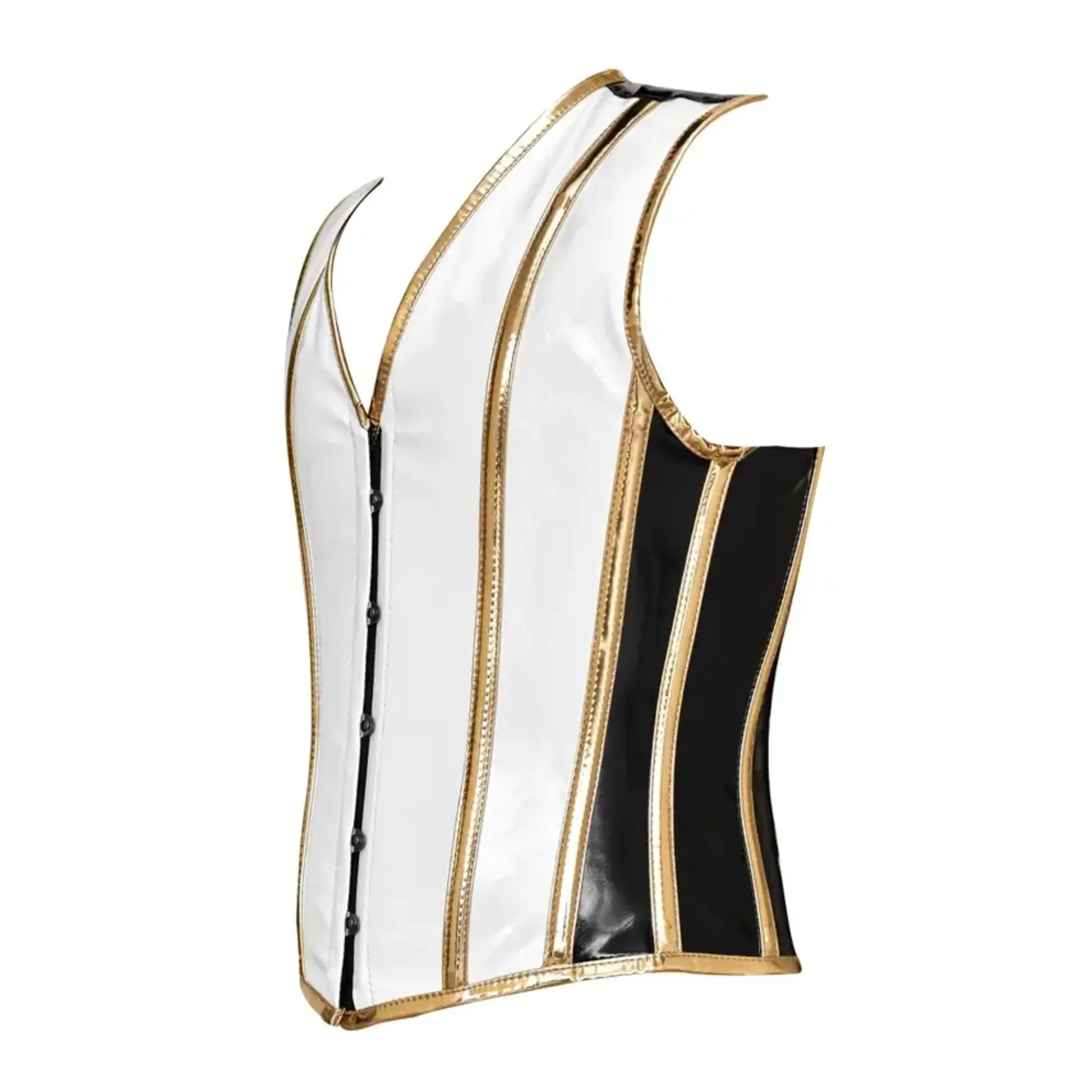 Miss Leather White/Black Latex Cincher Vest Mens