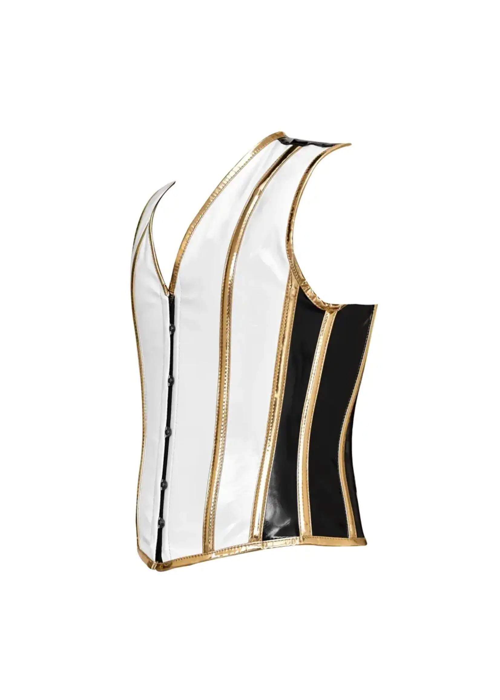 Miss Leather White/Black Latex Cincher Vest Mens
