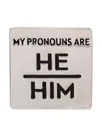 The Awareness Company Silver Square My Pronouns Are He Him Pins