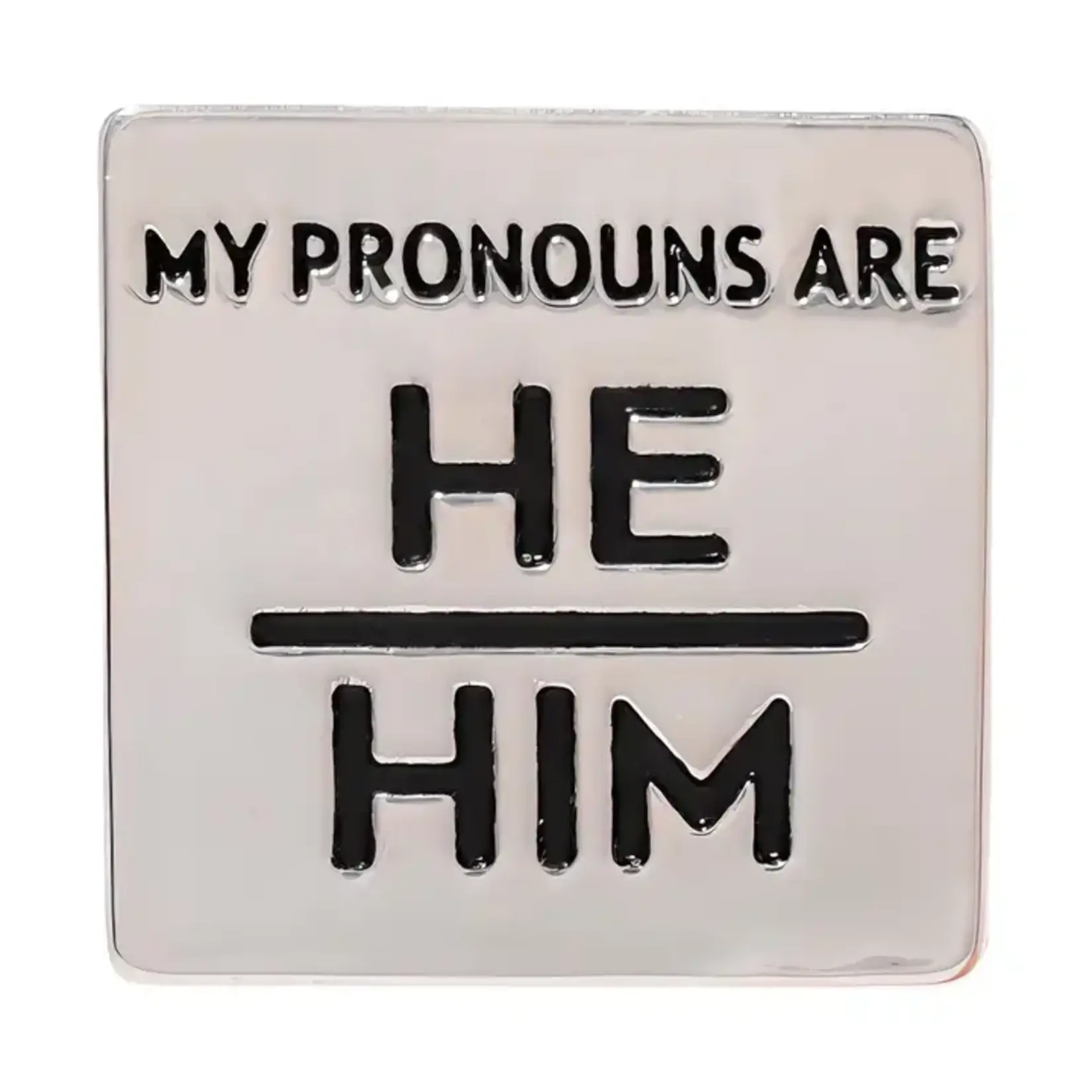 The Awareness Company Silver Square My Pronouns Are He Him Pins