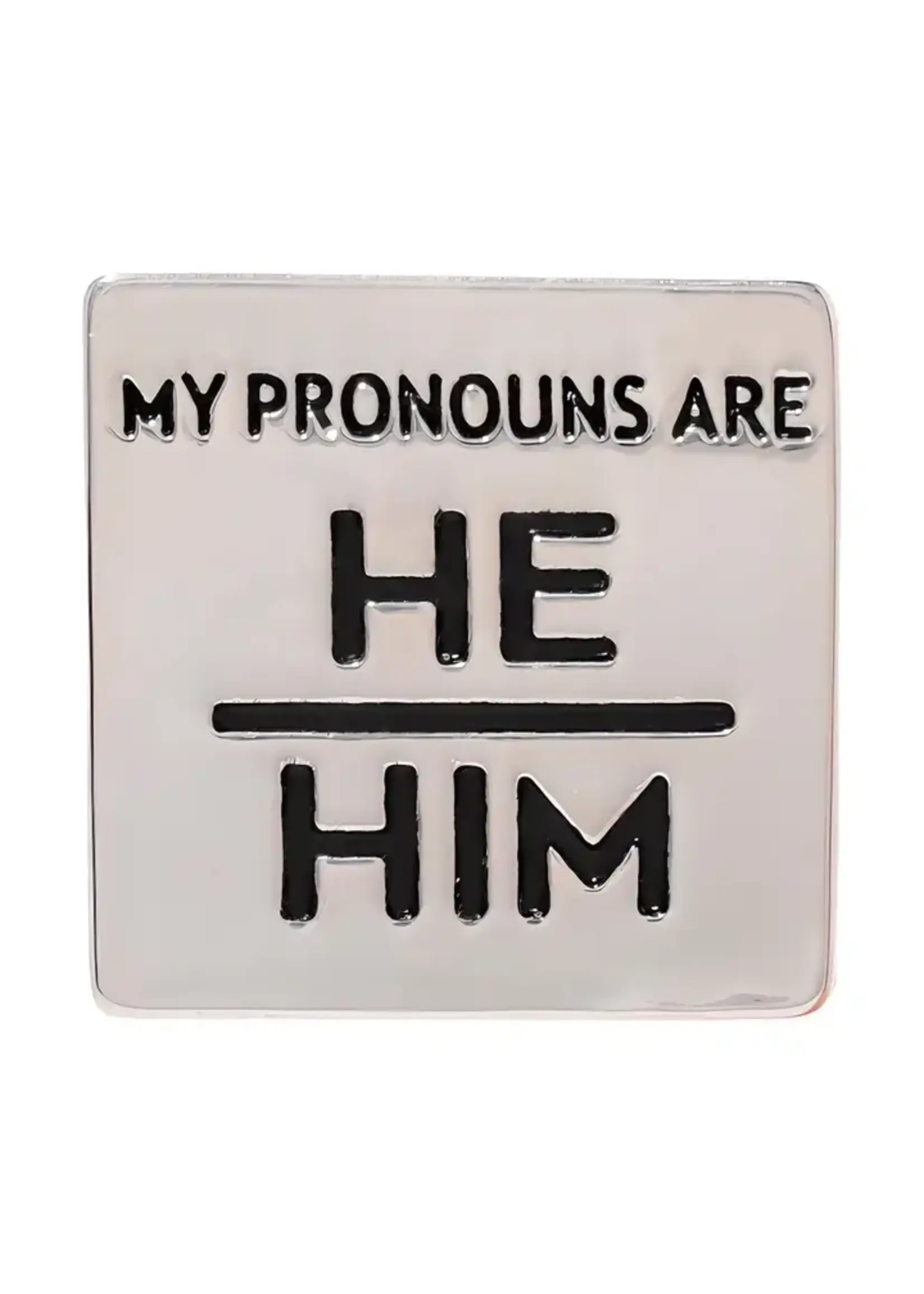 The Awareness Company Silver Square My Pronouns Are He Him Pins