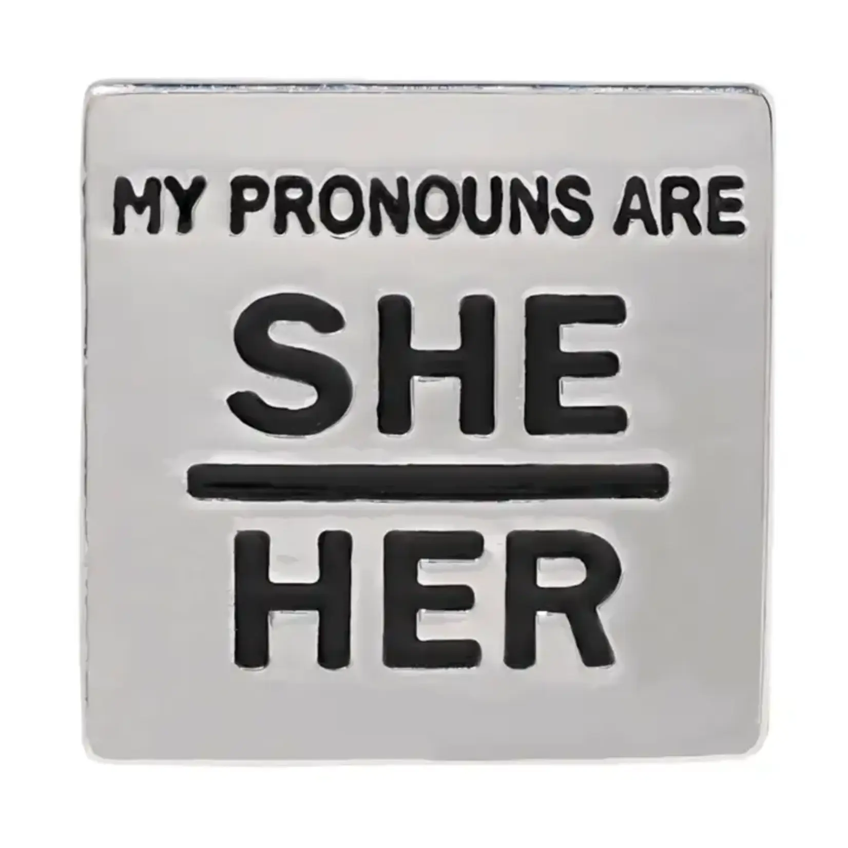 The Awareness Company Silver Square My Pronouns Are She Her Pins
