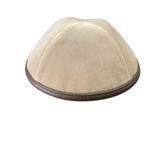 Coolkippahs Velvet Beige- Brown Leather Trim with Clips