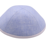 Coolkippahs Linen Lt Blue- White Leather Trim