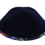 Coolkippahs Velvet Navy- Multi Plaid Trim with Clips