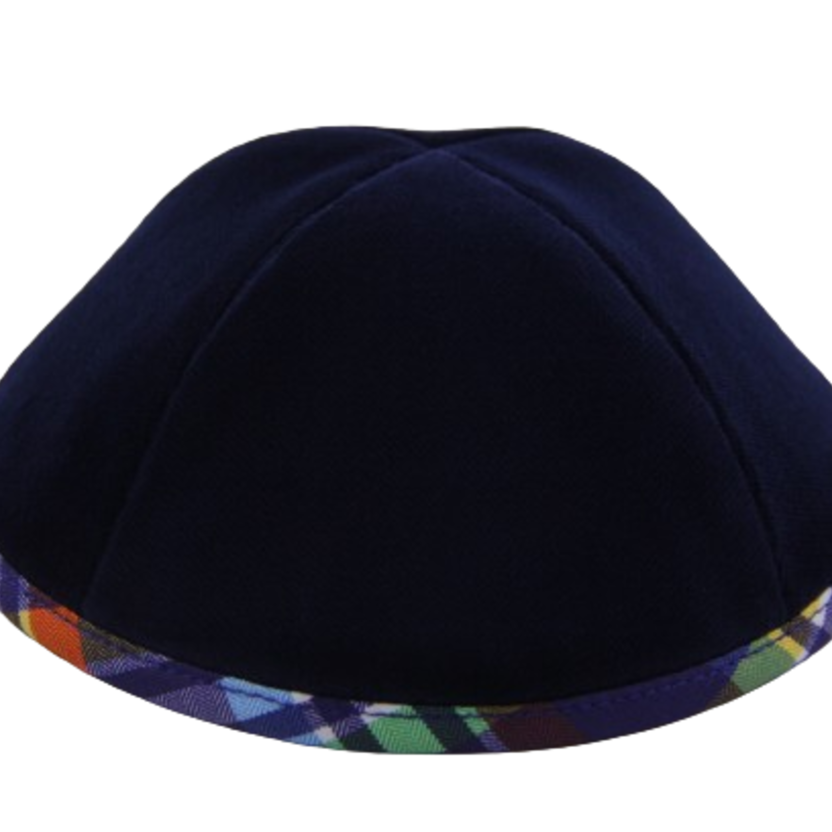 Coolkippahs Velvet Navy- Multi Plaid Trim with Clips
