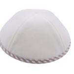 Coolkippahs Velvet Winter White- Beige Check Trim With Clips