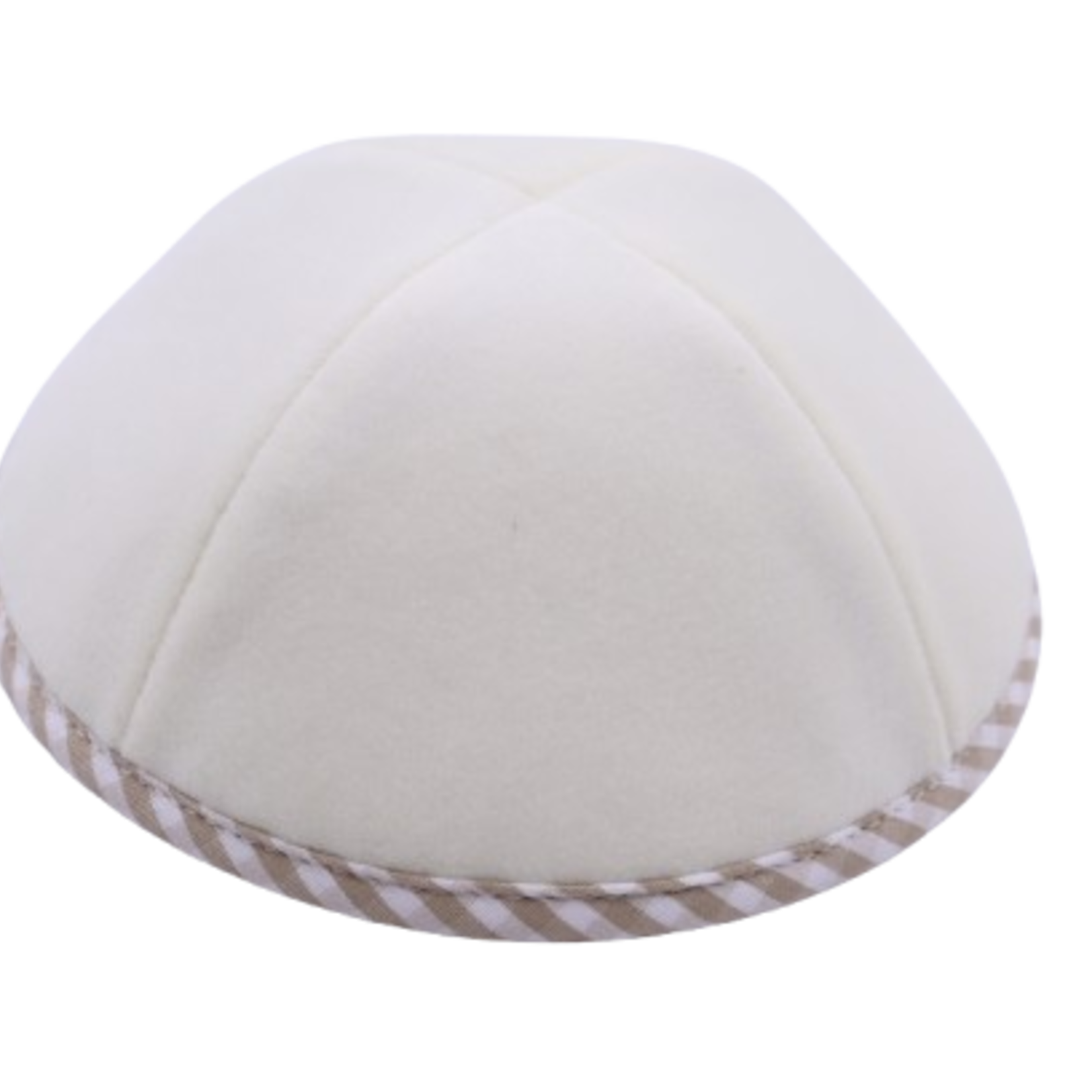 Coolkippahs Velvet Winter White- Beige Check Trim With Clips