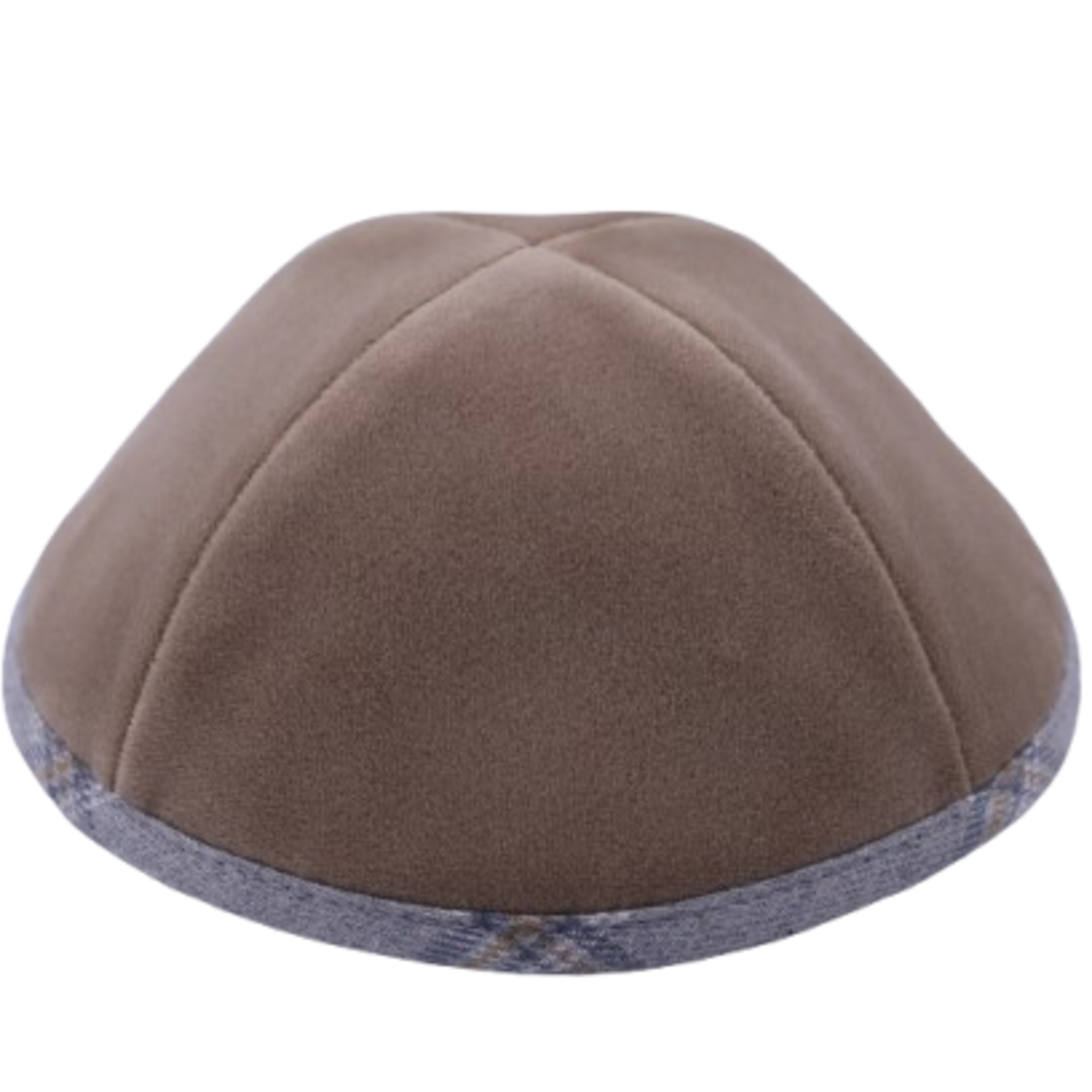 Coolkippahs Velvet Beige- Grey Plaid Trim