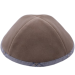 Coolkippahs Velvet Beige- Grey Plaid Trim With Clips