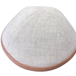 Coolkippahs Linen Natural Beige- Brown Leather Trim with clips