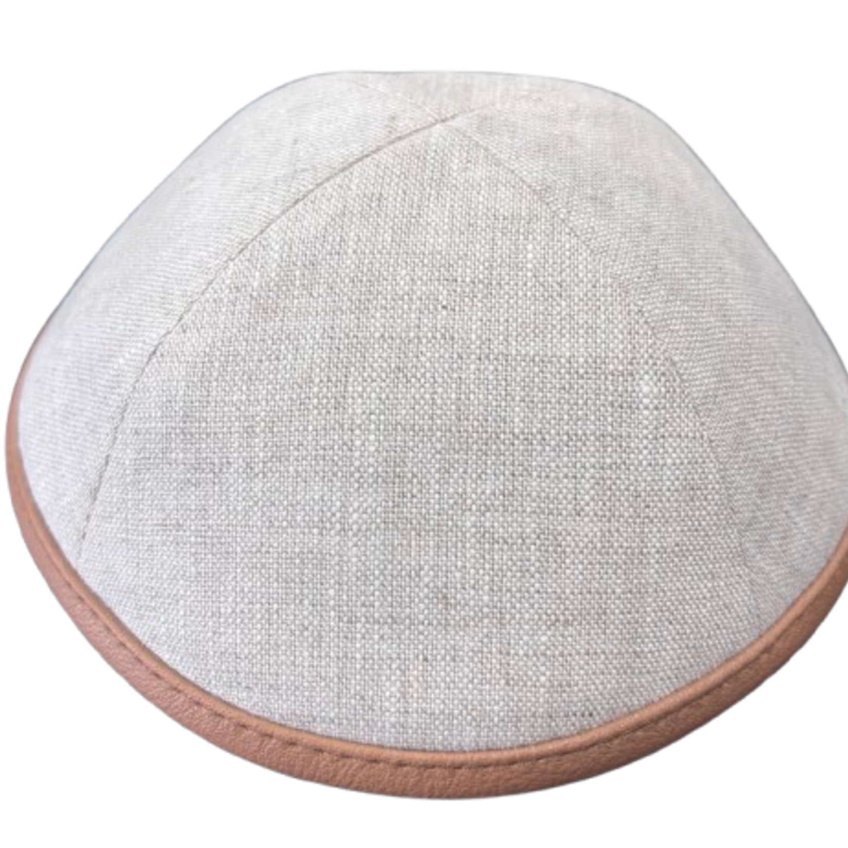 Coolkippahs Linen Natural Beige- Brown Leather Trim with clips