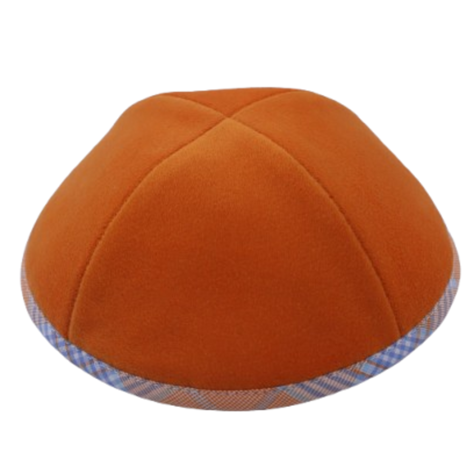 Coolkippahs Velvet Orange- Orange/Blue Plaid Trim
