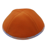 Coolkippahs Velvet Orange- Orange/Blue Plaid Trim With Clips