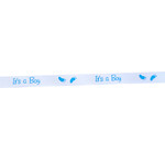 3/8" x  25 Yards "It's a Boy" Grosgrain Ribbon  - White/Turqouise