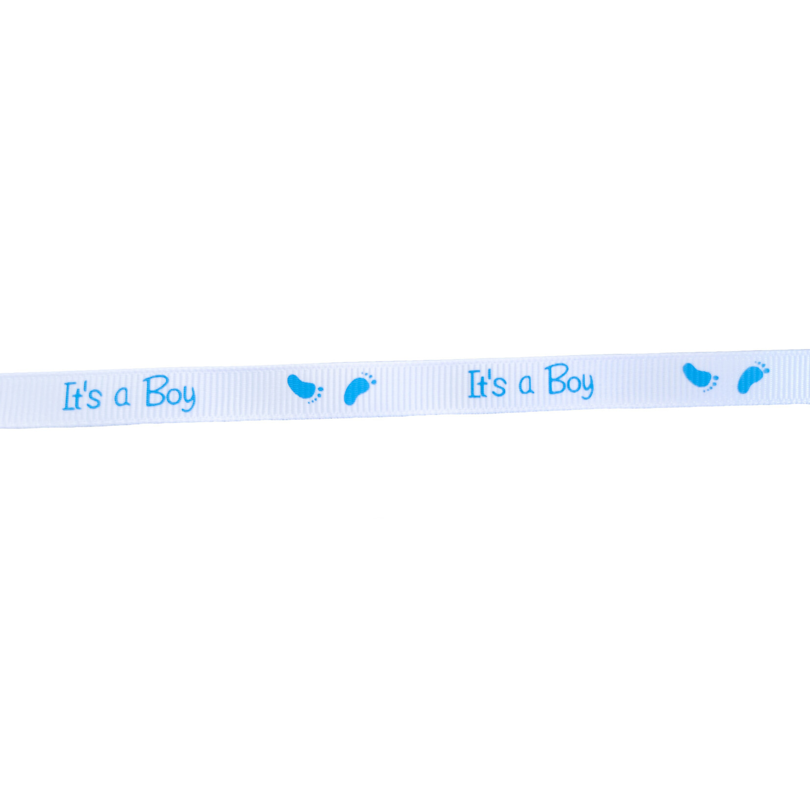 3/8" x  25 Yards "It's a Boy" Baby Shower Grosgrain Ribbon Roll - White/Turqouise