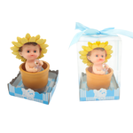 Baby Boy Sitting in Flower Pot with Pacifier Poly Resin in Gift Box