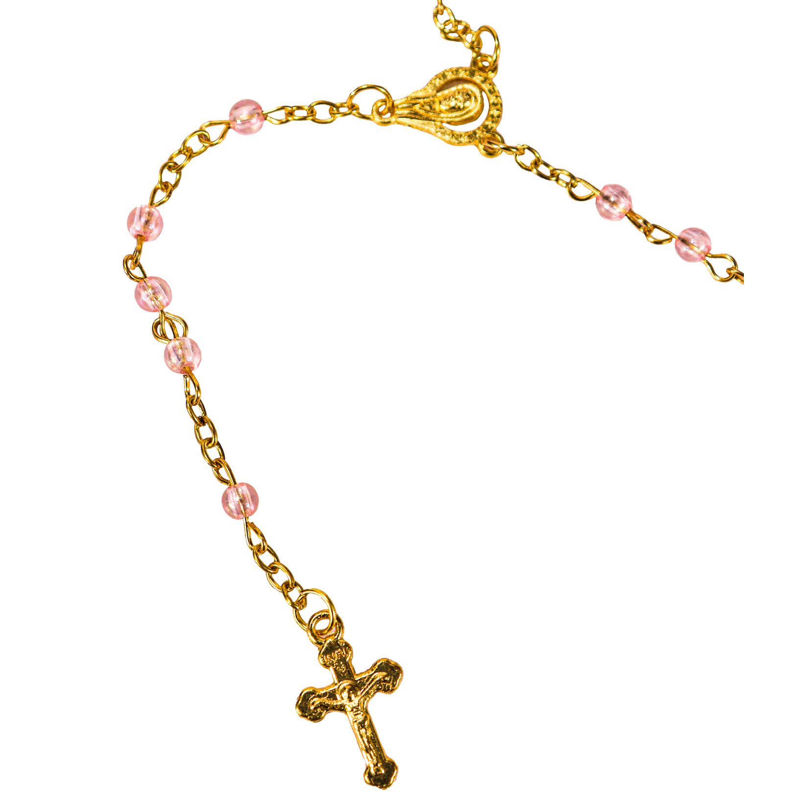 Van Long Silk & Crafts Pearled Rosaries Pink/Gold Small - 12 PCS