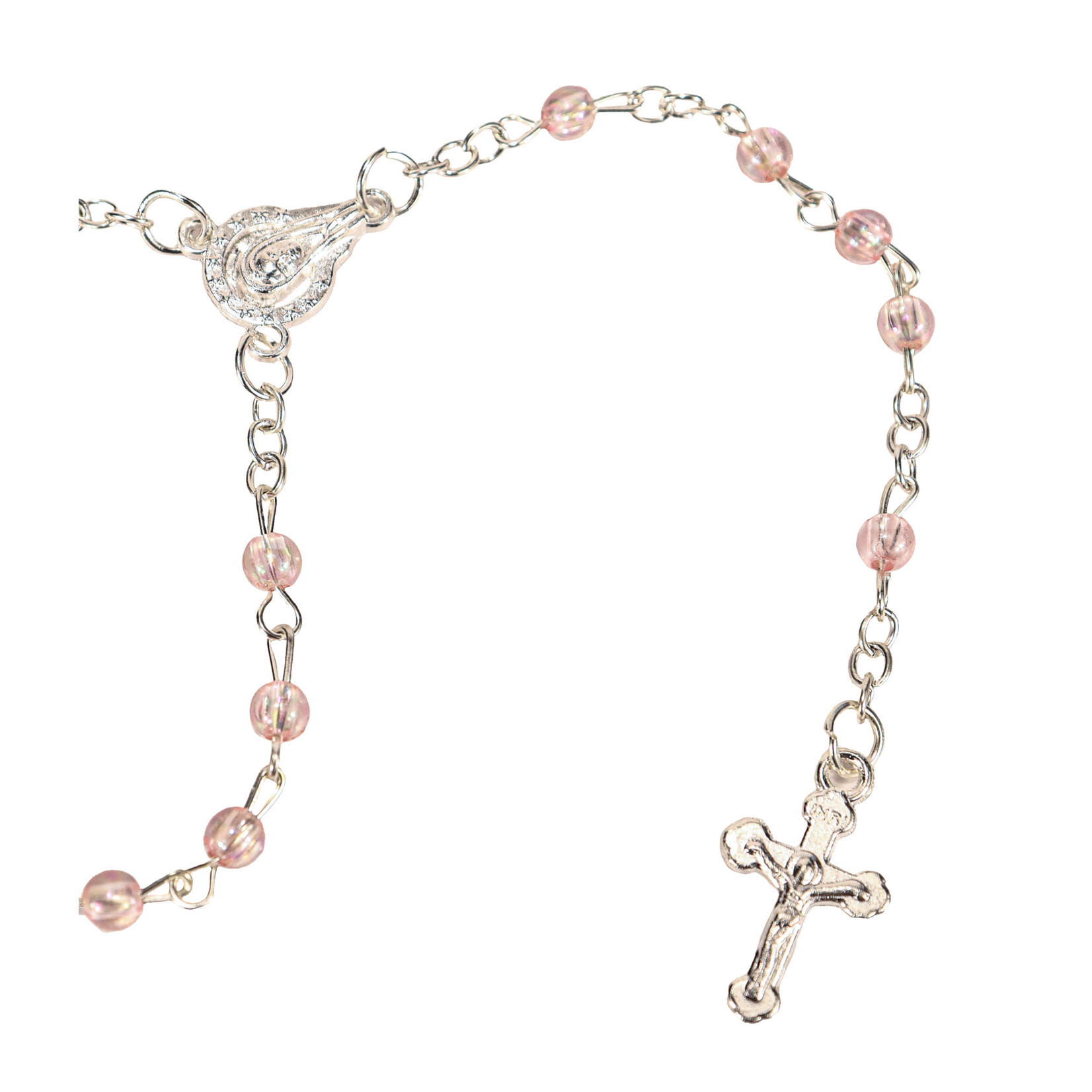 Van Long Silk & Crafts Pearled Rosaries Pink/Silver Small - 12 PCS