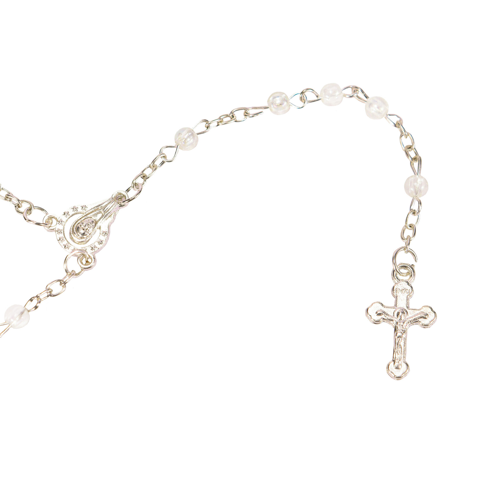 Van Long Silk & Crafts Pearled Rosaries White/Silver Small - 12 PCS