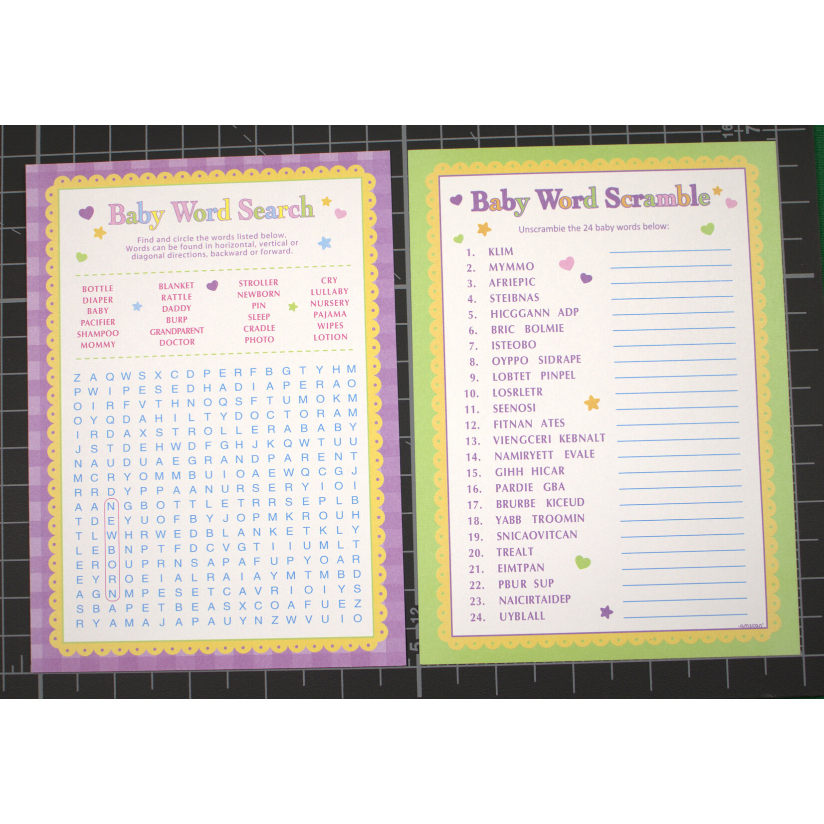 Baby Shower Word Scramble/Word Seach- 24 PCS