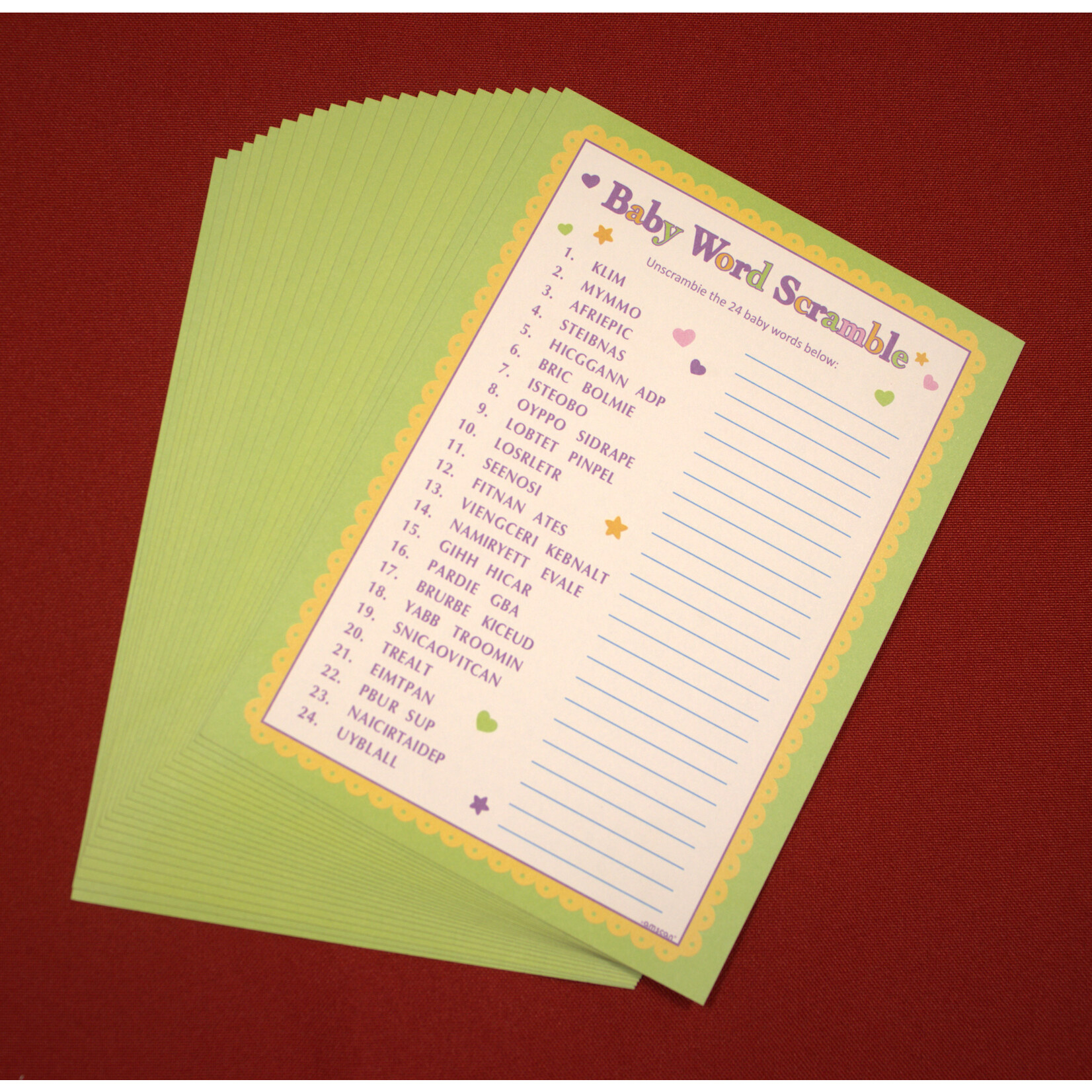 Baby Shower Word Scramble/Word Seach- 24 PCS