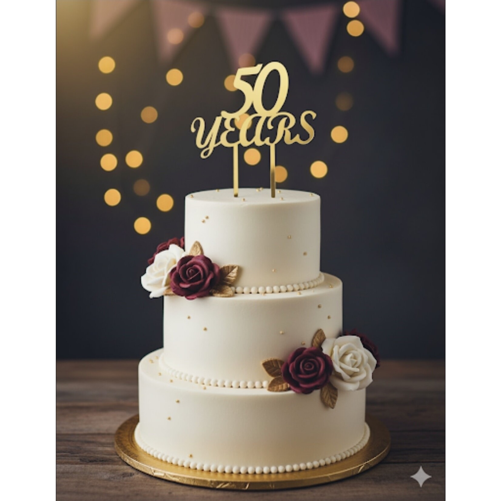 "50 Years" Mirrored Acrylic Cake Topper Gold