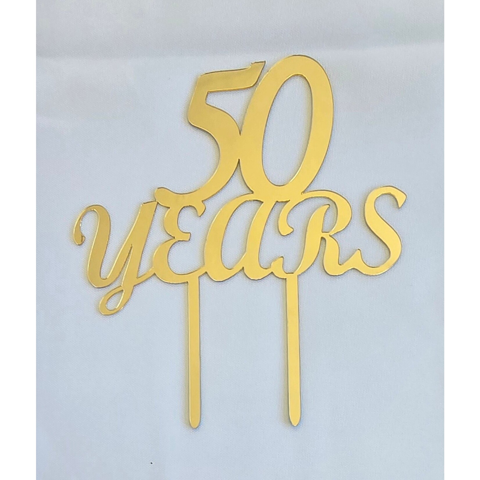 "50 Years" Mirrored Acrylic Cake Topper Gold