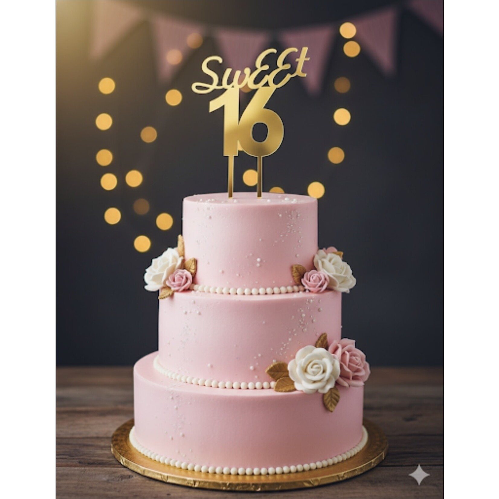 Sweet 16 Mirrored Acrylic Cake Topper Gold