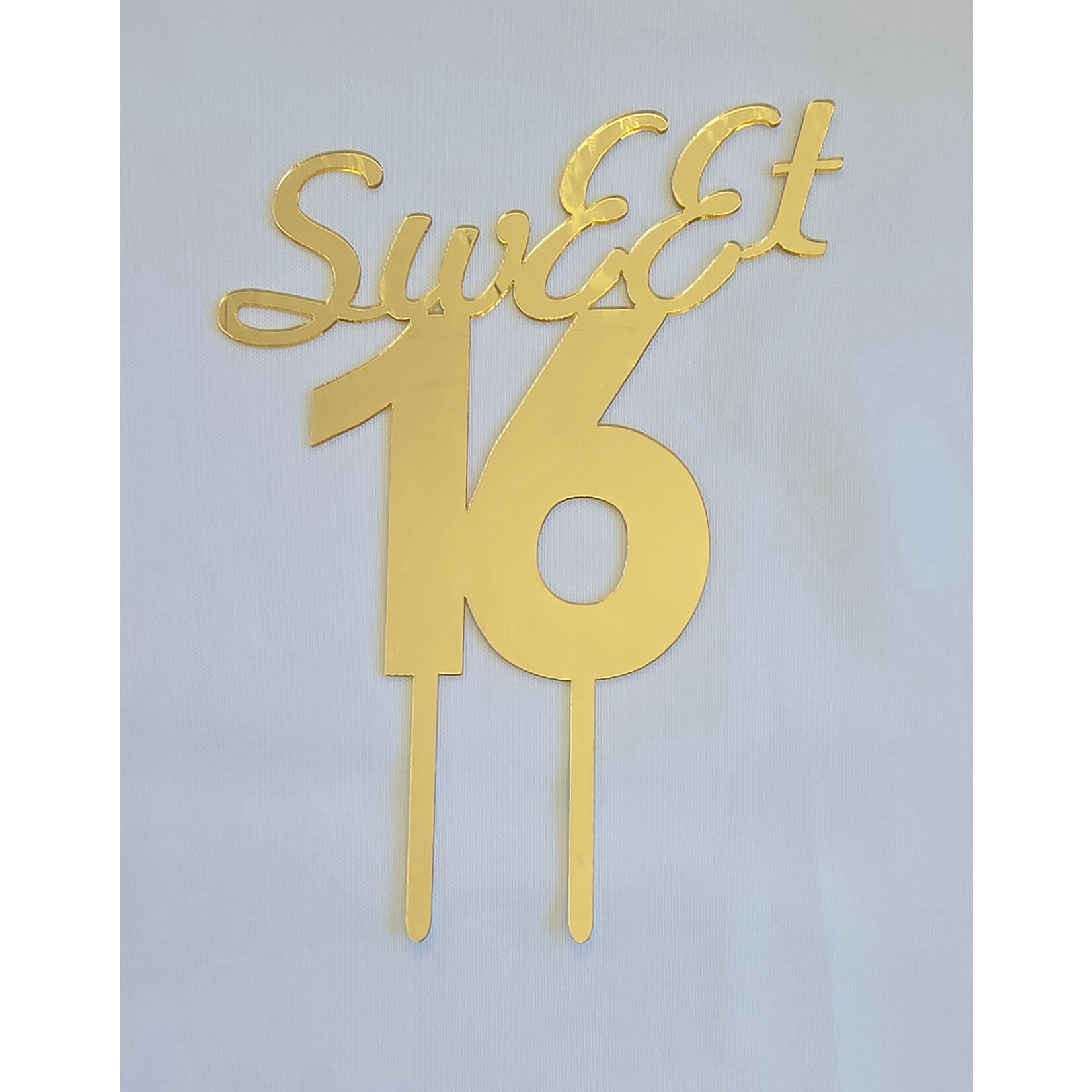 Sweet 16 Mirrored Acrylic Cake Topper Gold