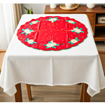 36" Round Christmas Overlay/Tablecloth Red with Green & Gold embroidery