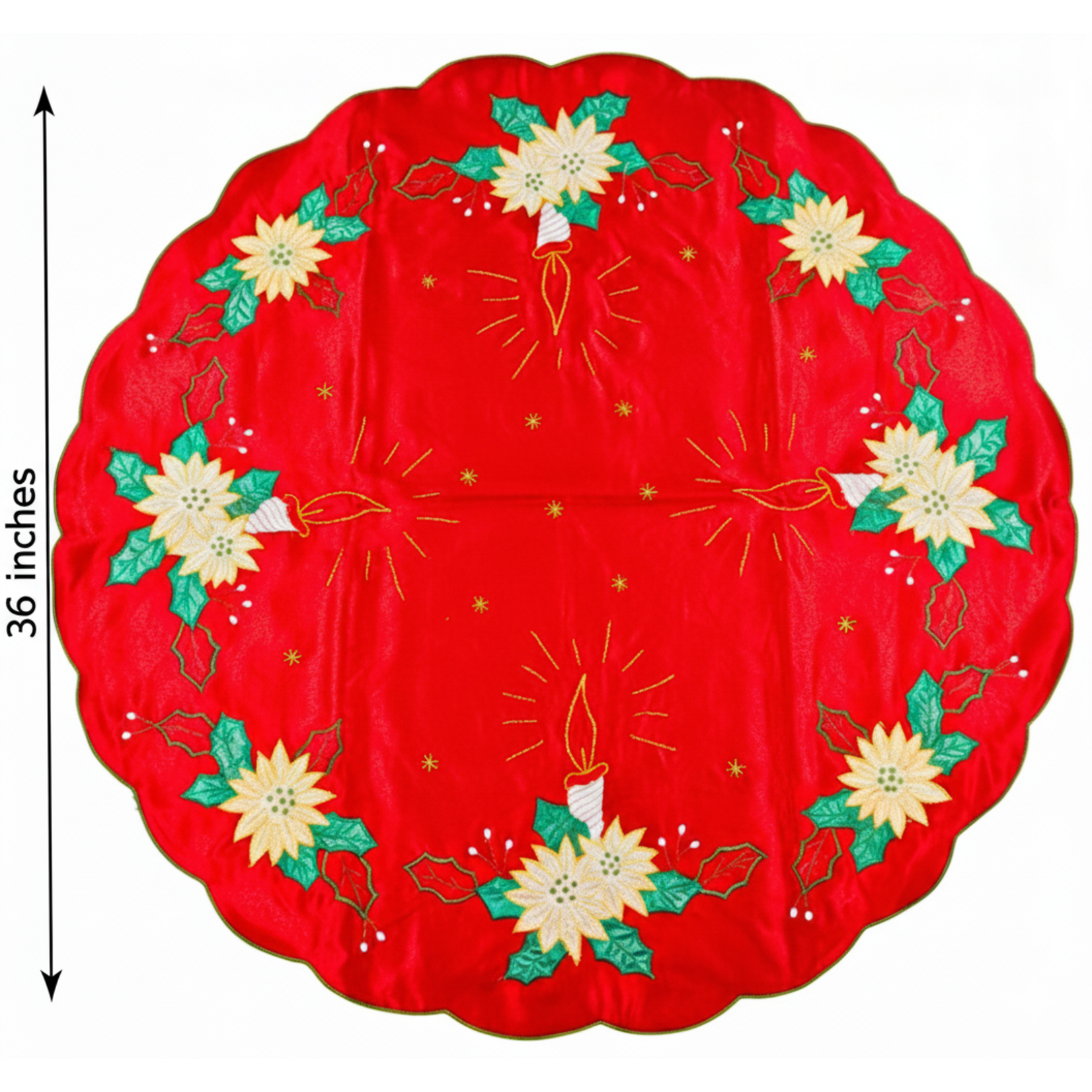 36" Round Christmas Overlay/Tablecloth Red with Green & Gold embroidery