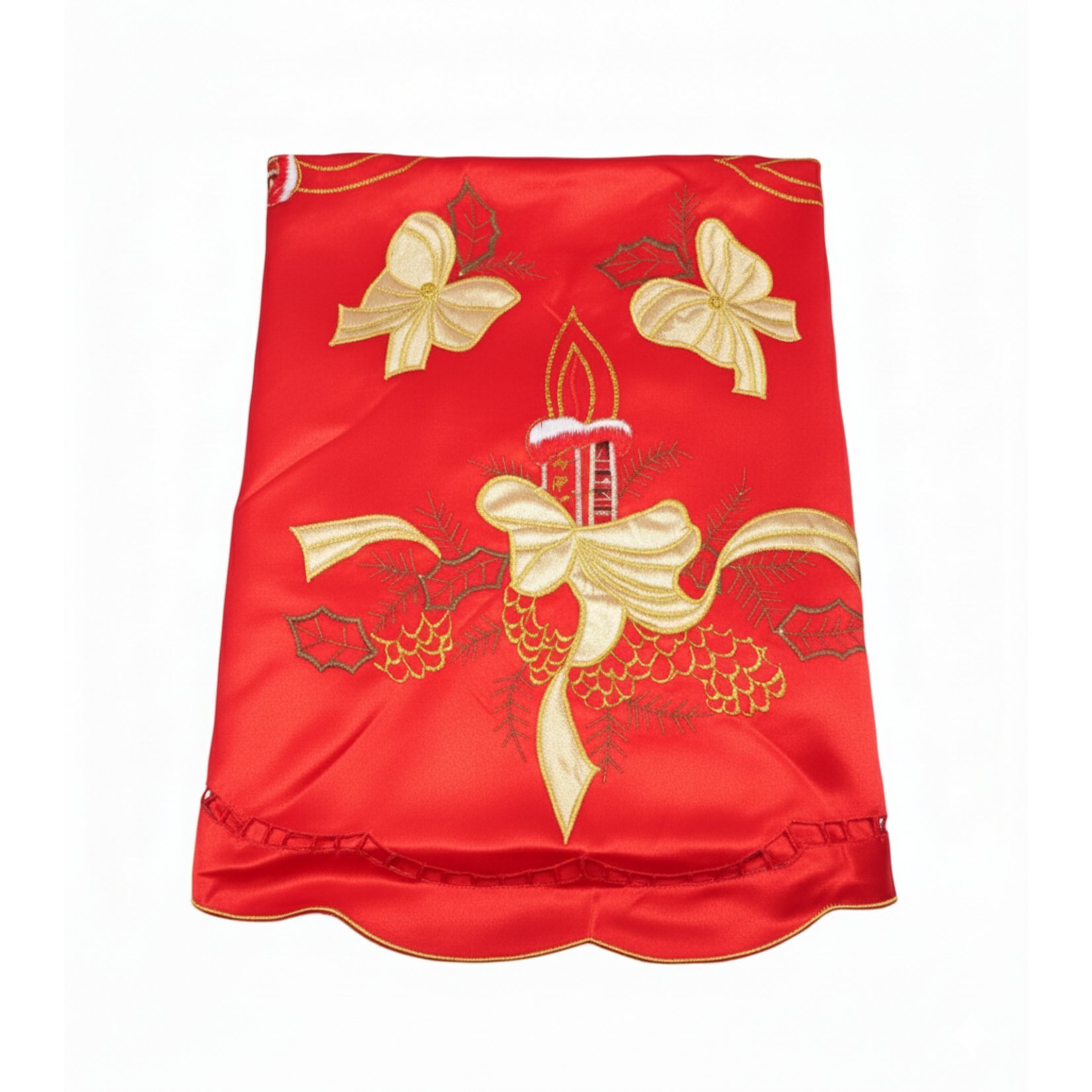 36" Round Christmas Overlay/Tablecloth Red with Gold embroidery