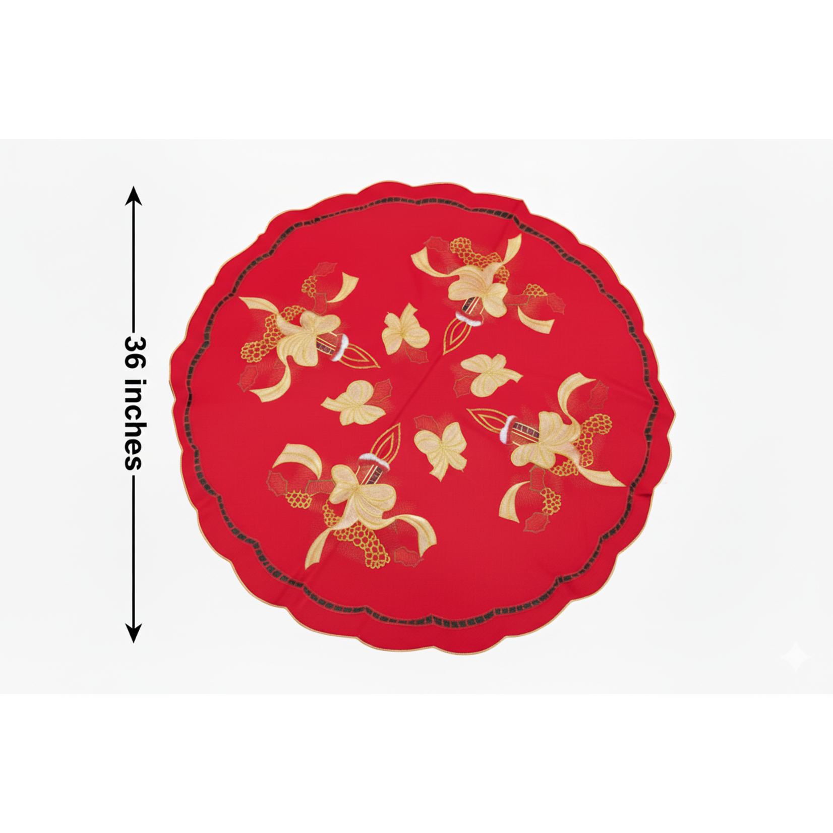 36" Round Christmas Overlay/Tablecloth Red with Gold embroidery