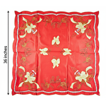 36" Square Christmas Overlay/Tablecloth Red with Gold embroidery