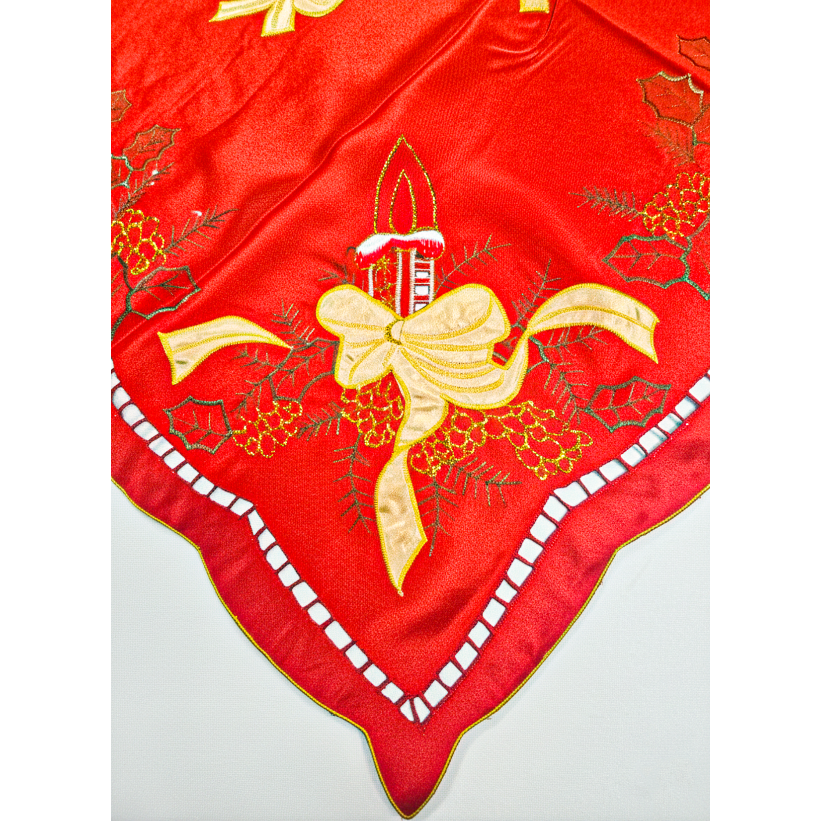 36" Square Christmas Overlay/Tablecloth Red with Gold embroidery