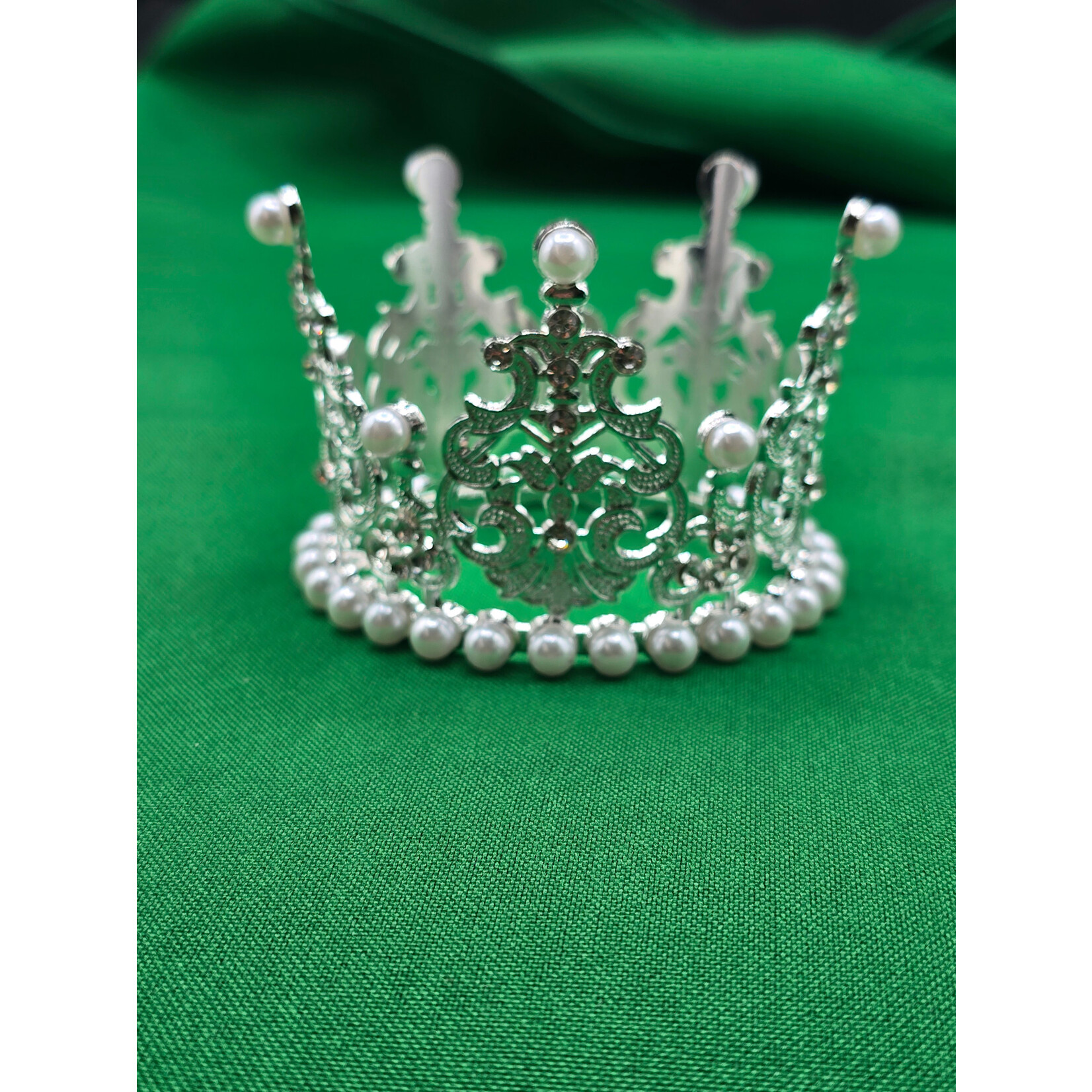 3" Pearl &  Rhinestone Vintage Crown 1pc - Silver