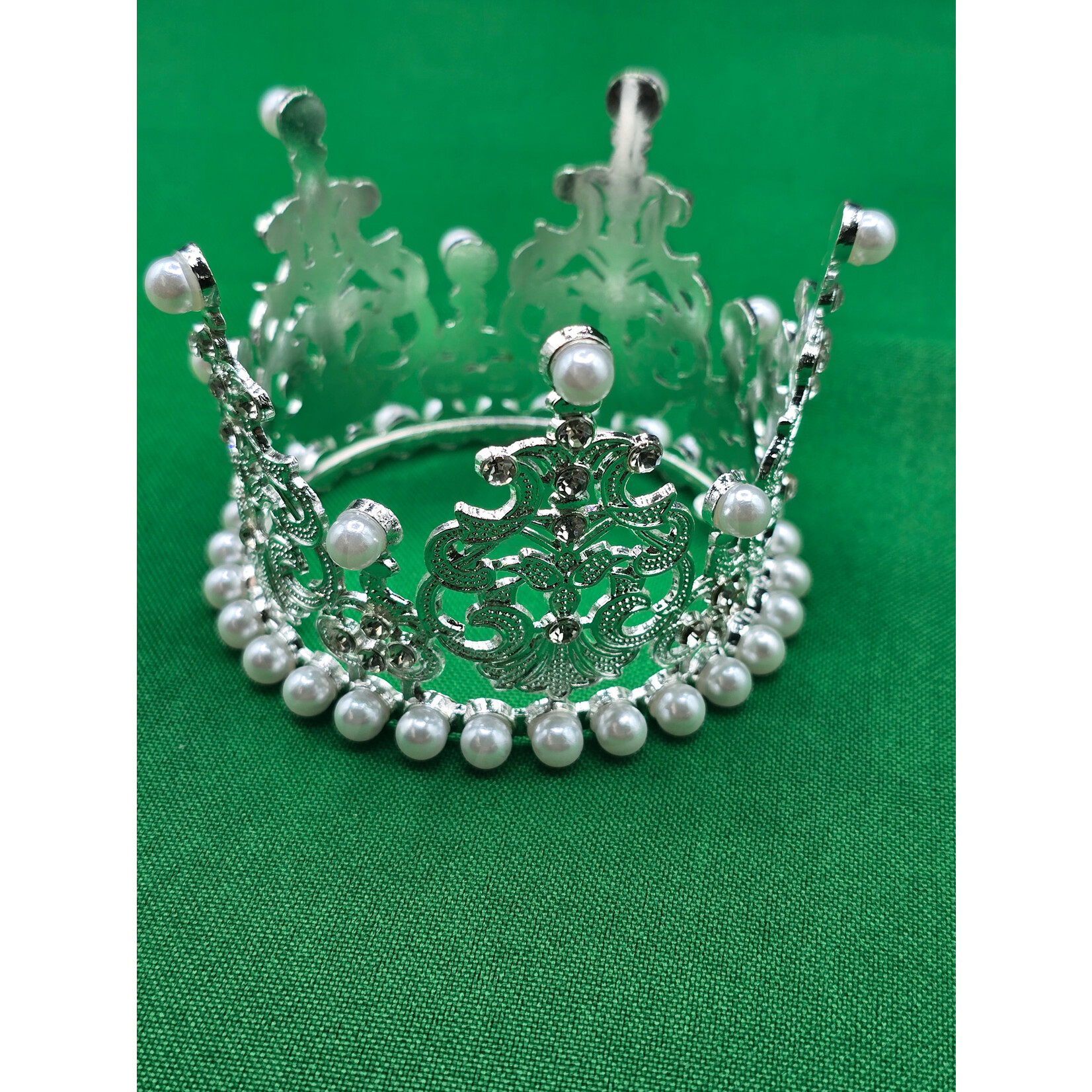 3" Pearl &  Rhinestone Vintage Crown 1pc - Silver