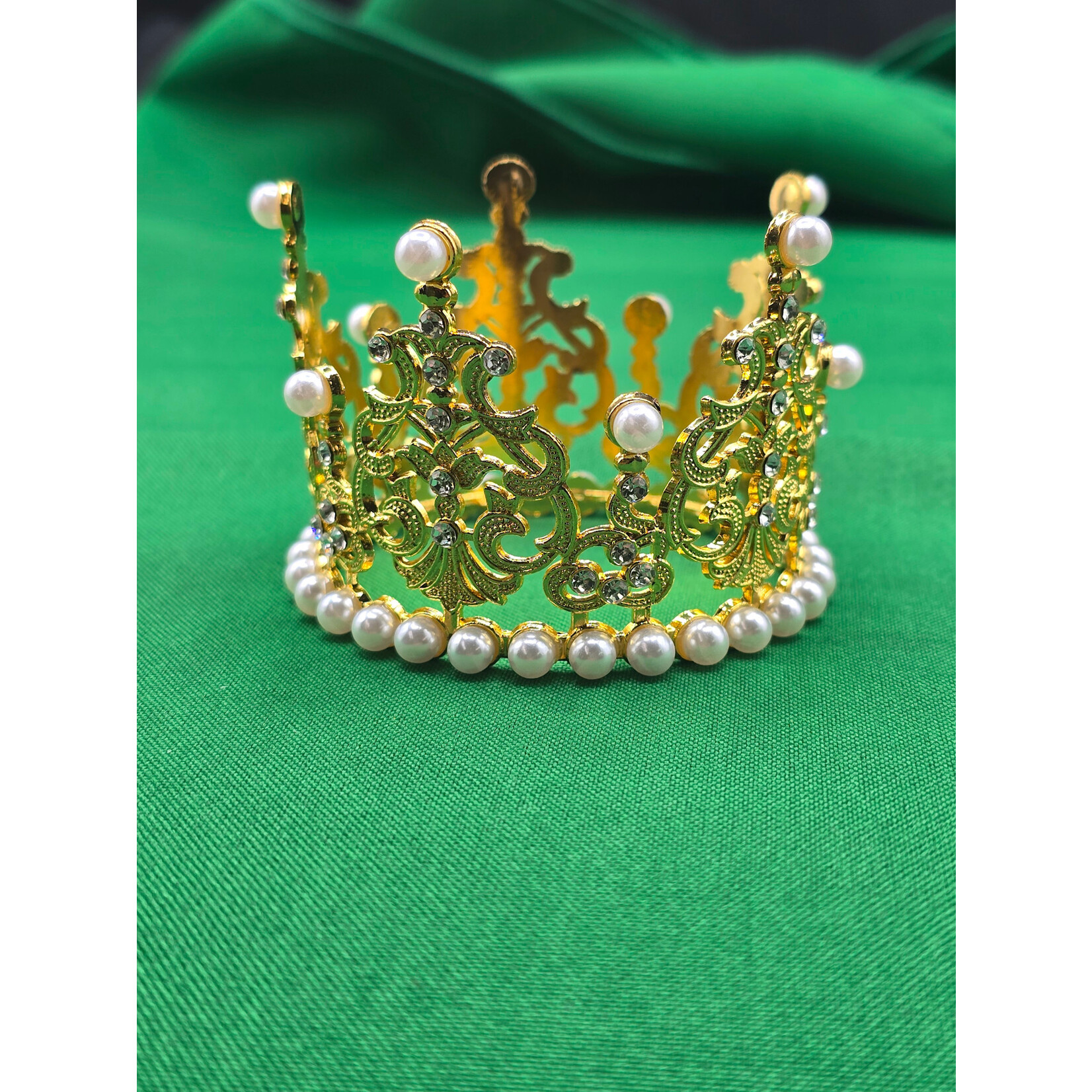 3" Pearl &  Rhinestone Vintage Crown 1pc - Gold