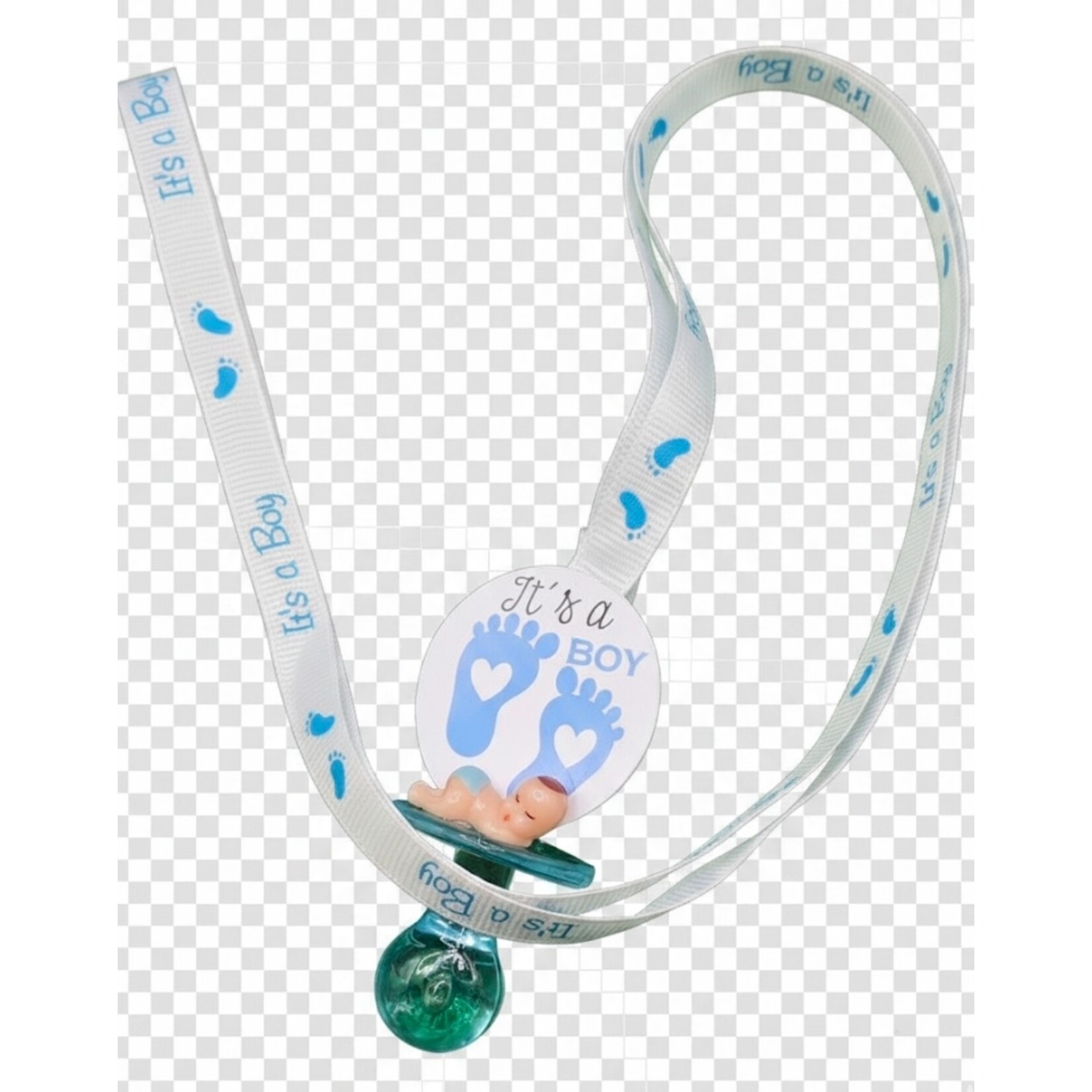 3/8" x  25 Yards "It's a Boy" Baby Shower Grosgrain Ribbon Roll - White/Turqouise