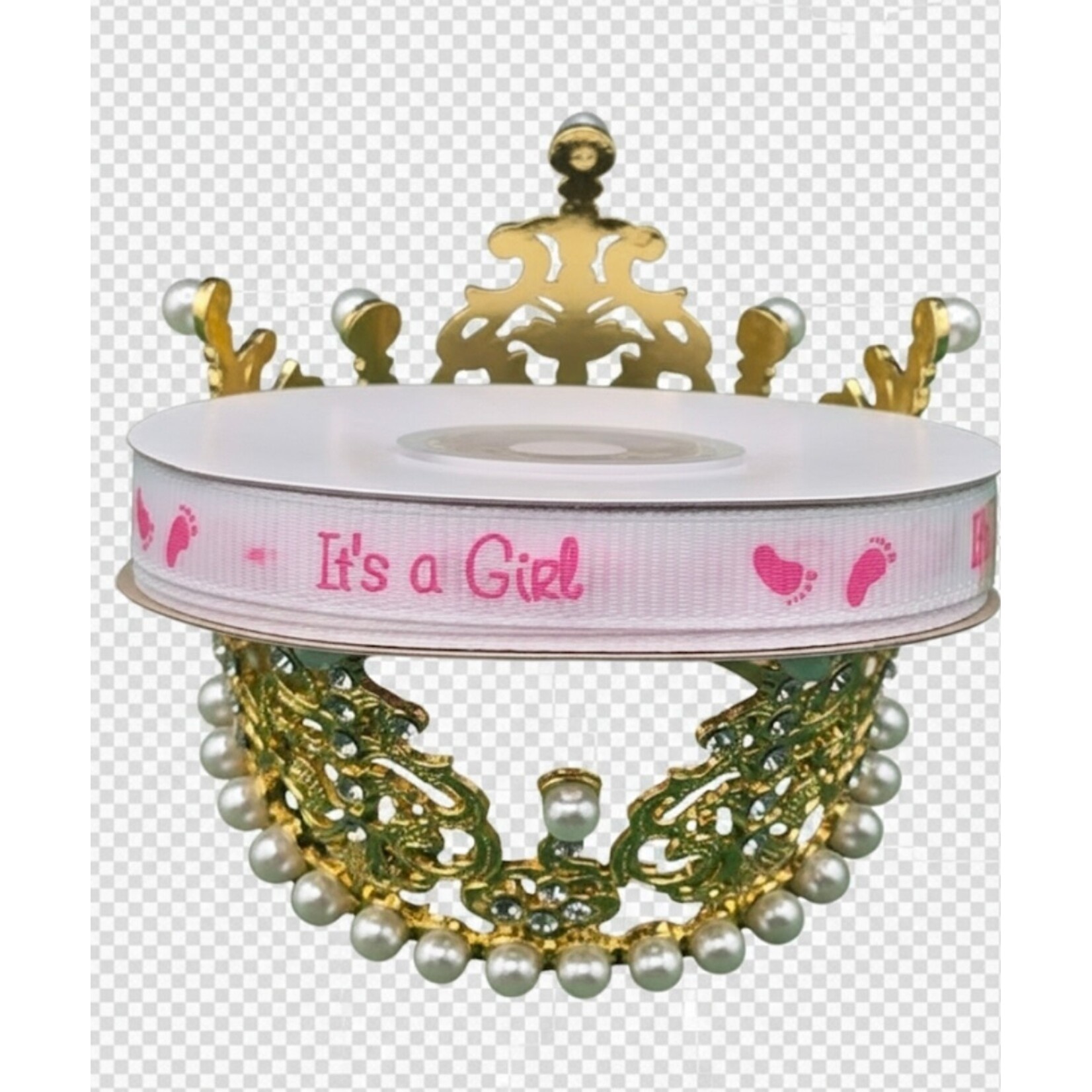 3/8" x 25 Yards "It's a Girl" Baby Shower Grosgrain Ribbon